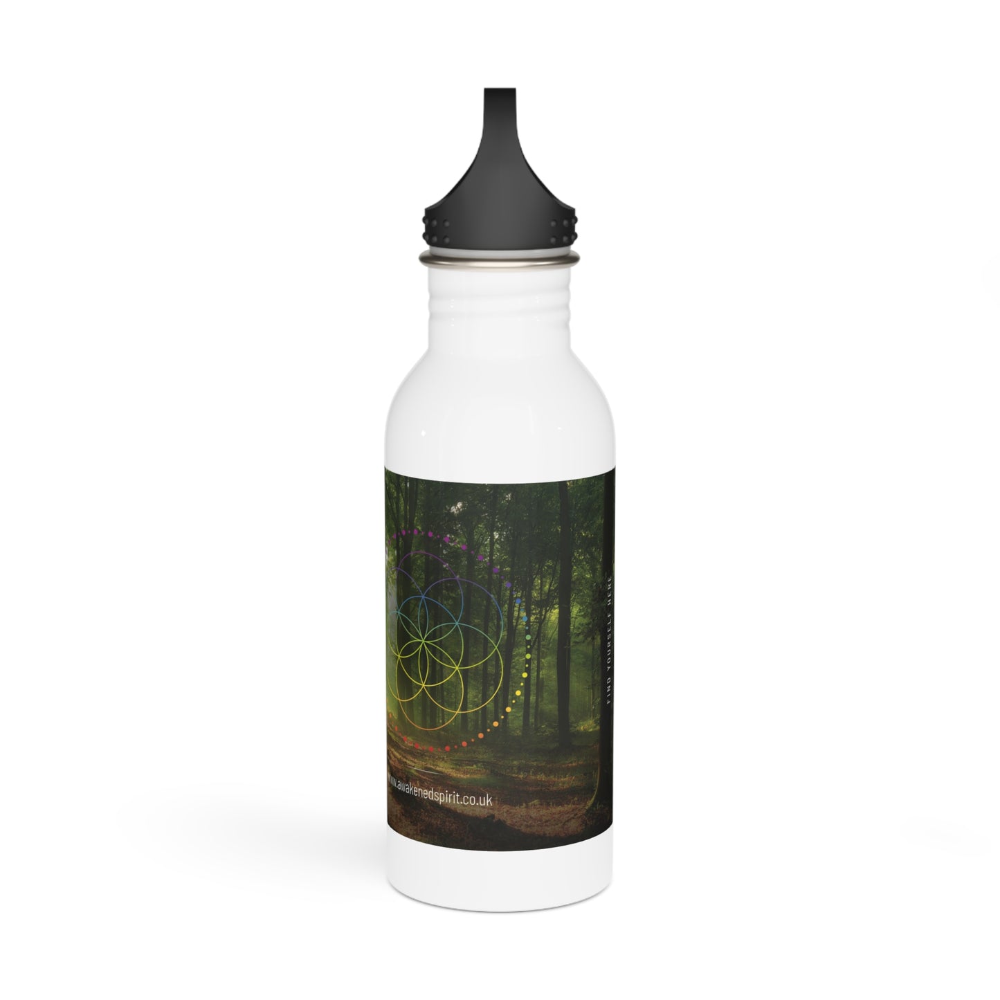 Awakened Spirit Stainless Steel Water Bottle — Forest Meditation Design
