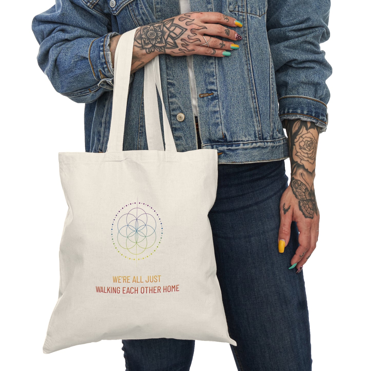Awakened Spirit Canvas Tote — 'We're All Just Walking Each Other Home' Spiritual Forest Bag