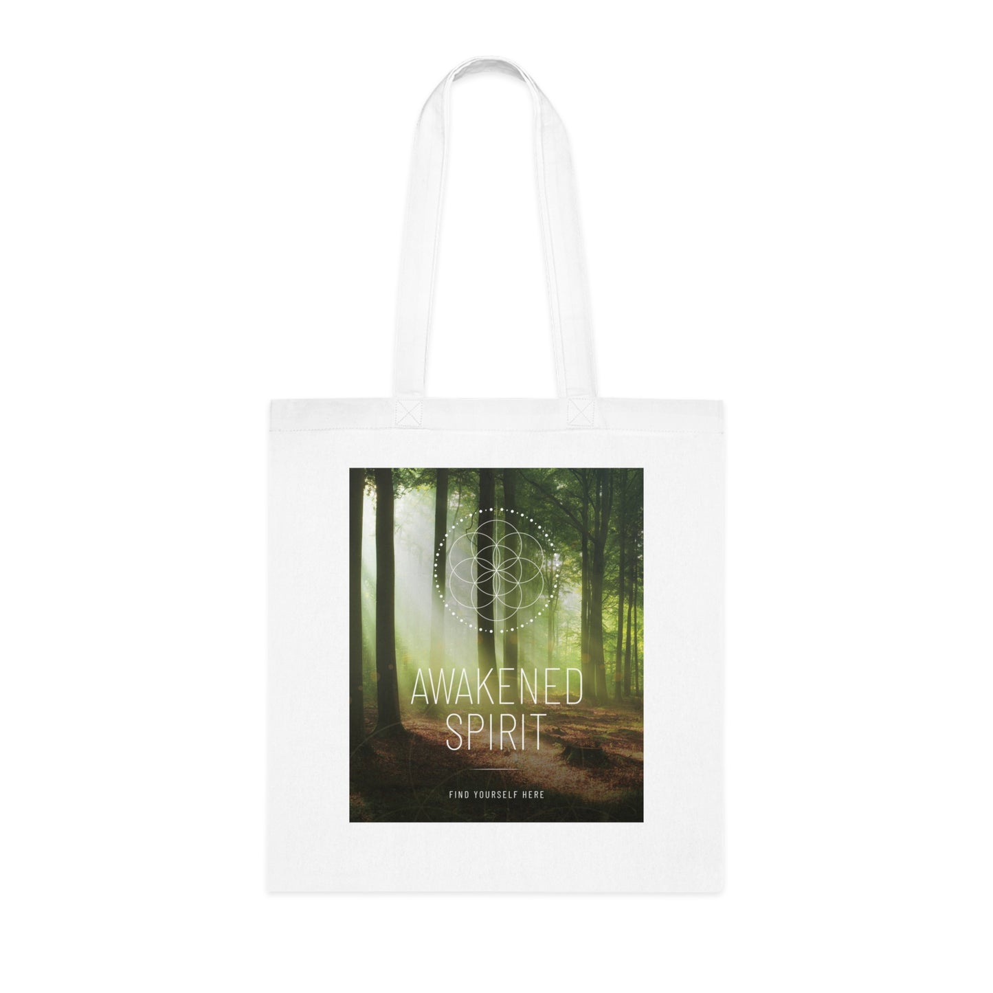 Awakened Spirit Cotton Tote — Spiritual Forest Design with “We’re All Just Walking Each Other Home” Quote