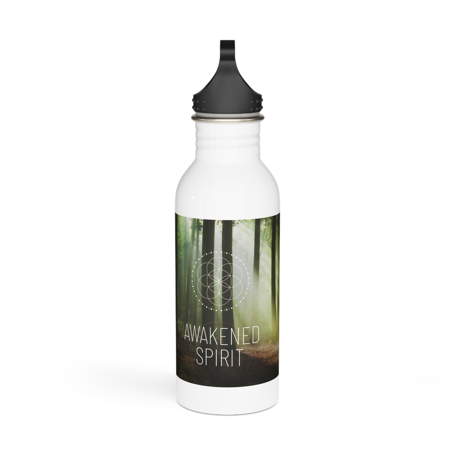 Awakened Spirit Stainless Steel Water Bottle — Forest Meditation Design