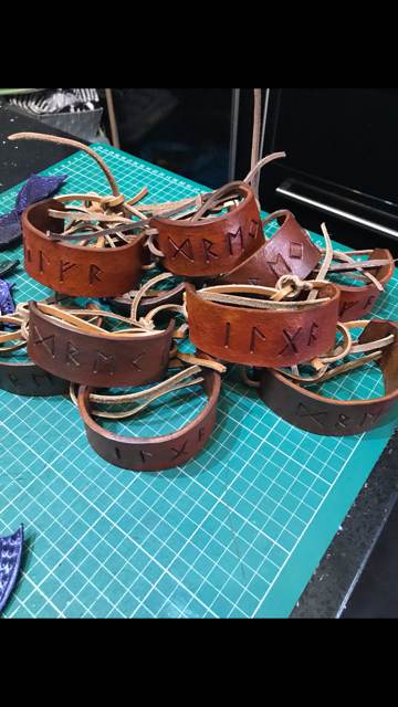 Rune stamping on leather wristbands