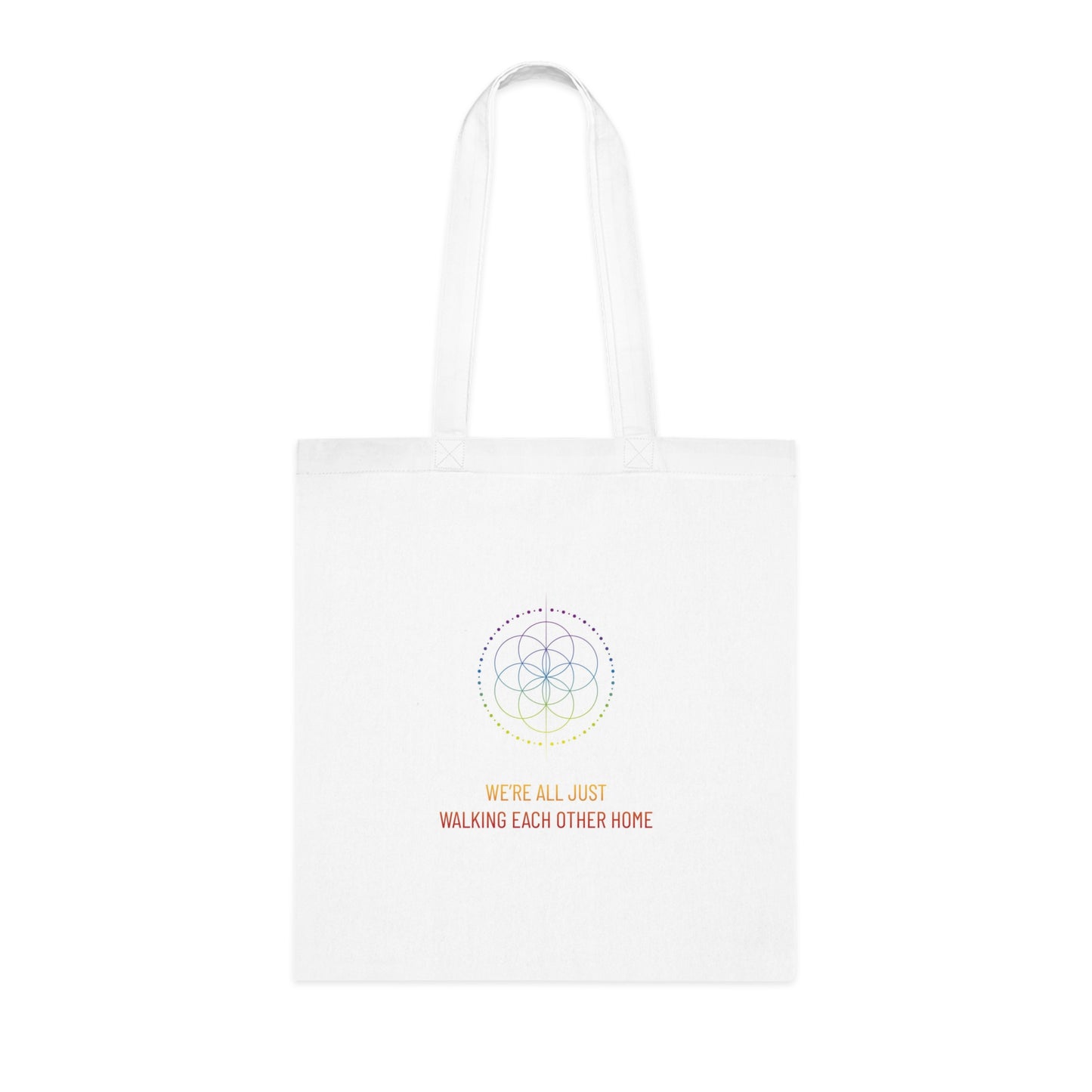 Awakened Spirit Cotton Tote — Spiritual Forest Design with “We’re All Just Walking Each Other Home” Quote