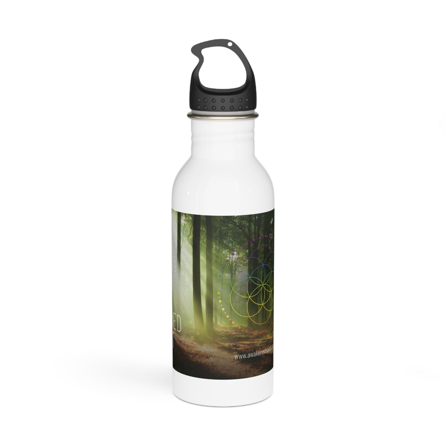 Awakened Spirit Stainless Steel Water Bottle — Forest Meditation Design